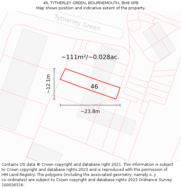 46, TYTHERLEY GREEN, BOURNEMOUTH, BH8 0PB: Plot and title map