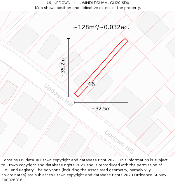 46, UPDOWN HILL, WINDLESHAM, GU20 6DX: Plot and title map