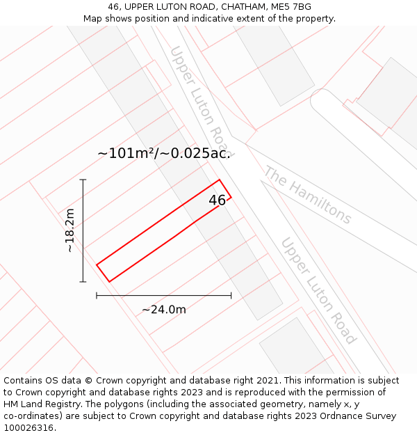 46, UPPER LUTON ROAD, CHATHAM, ME5 7BG: Plot and title map
