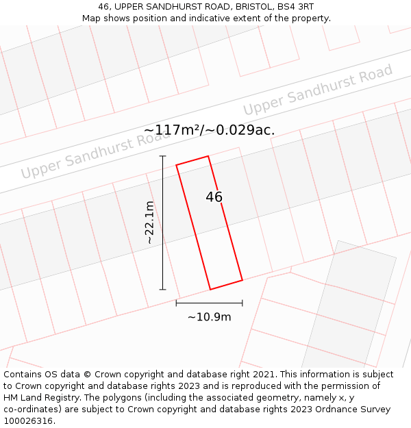 46, UPPER SANDHURST ROAD, BRISTOL, BS4 3RT: Plot and title map