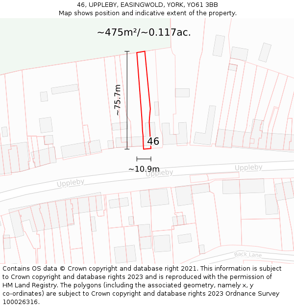 46, UPPLEBY, EASINGWOLD, YORK, YO61 3BB: Plot and title map