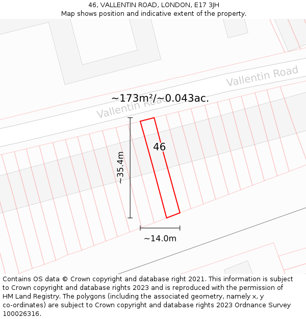 46, VALLENTIN ROAD, LONDON, E17 3JH: Plot and title map