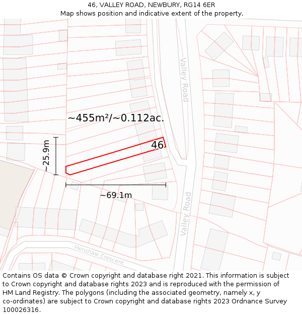 46, VALLEY ROAD, NEWBURY, RG14 6ER: Plot and title map