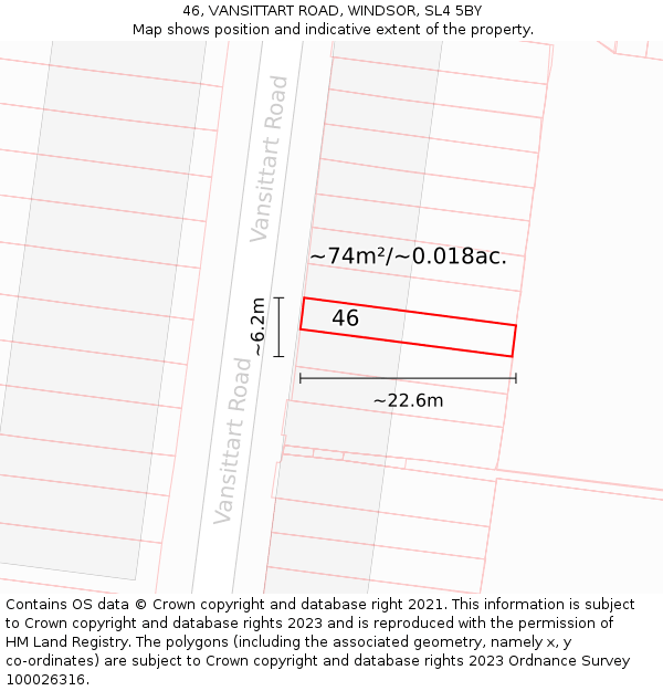 46, VANSITTART ROAD, WINDSOR, SL4 5BY: Plot and title map