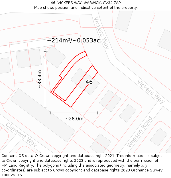 46, VICKERS WAY, WARWICK, CV34 7AP: Plot and title map