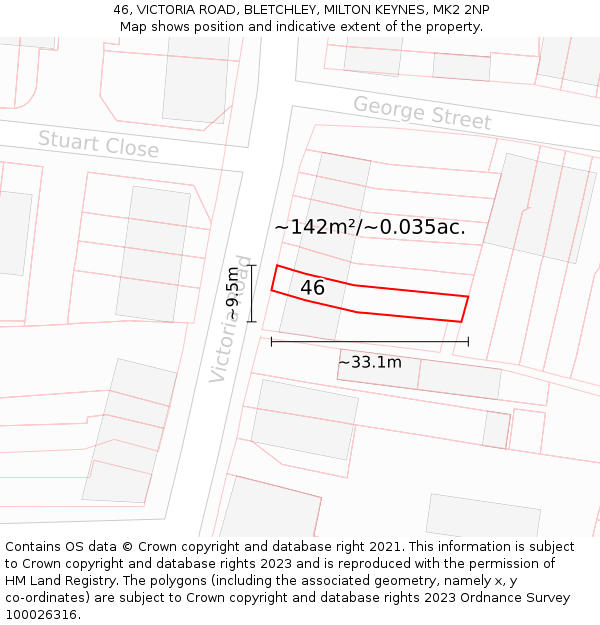 46, VICTORIA ROAD, BLETCHLEY, MILTON KEYNES, MK2 2NP: Plot and title map