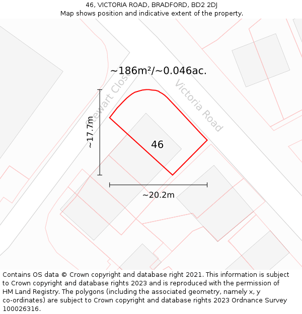 46, VICTORIA ROAD, BRADFORD, BD2 2DJ: Plot and title map