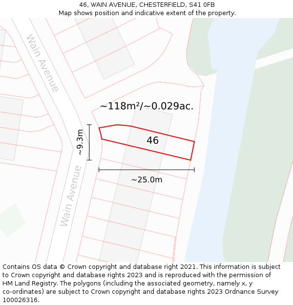 46, WAIN AVENUE, CHESTERFIELD, S41 0FB: Plot and title map