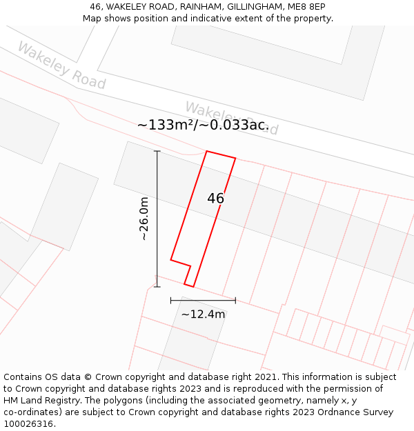 46, WAKELEY ROAD, RAINHAM, GILLINGHAM, ME8 8EP: Plot and title map