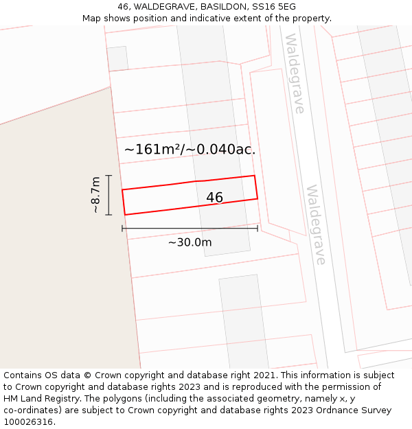 46, WALDEGRAVE, BASILDON, SS16 5EG: Plot and title map