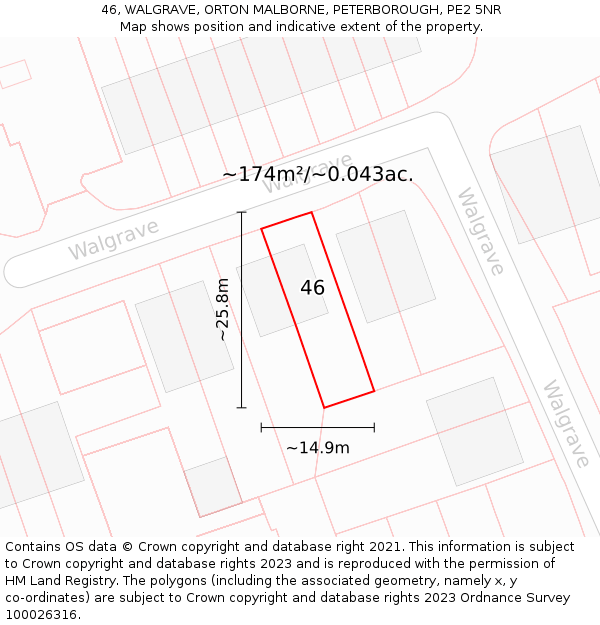 46, WALGRAVE, ORTON MALBORNE, PETERBOROUGH, PE2 5NR: Plot and title map