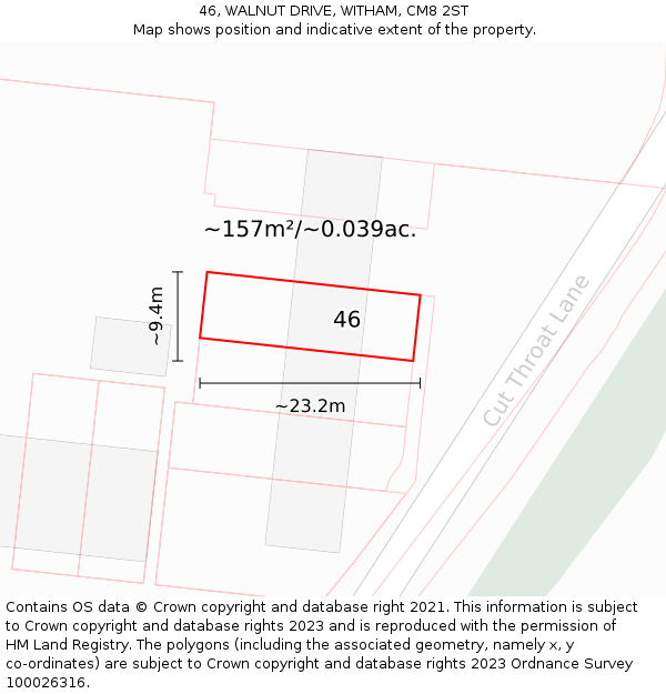46, WALNUT DRIVE, WITHAM, CM8 2ST: Plot and title map