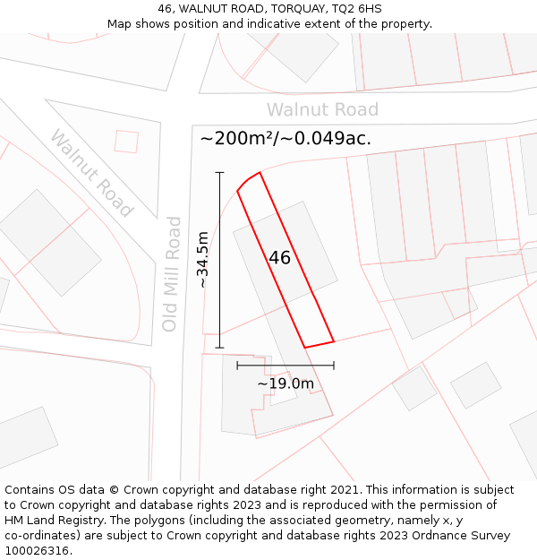 46, WALNUT ROAD, TORQUAY, TQ2 6HS: Plot and title map