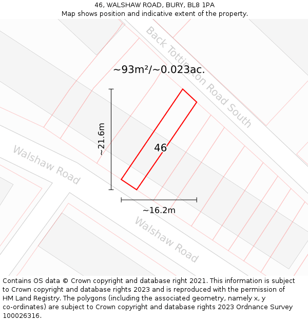 46, WALSHAW ROAD, BURY, BL8 1PA: Plot and title map