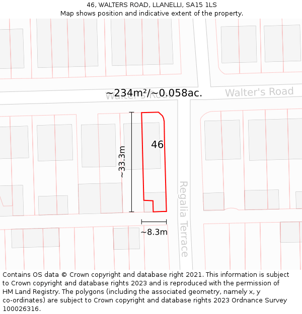 46, WALTERS ROAD, LLANELLI, SA15 1LS: Plot and title map