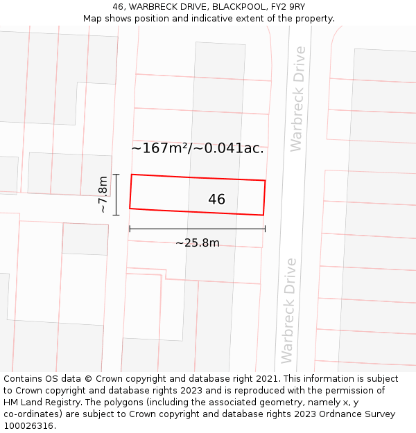 46, WARBRECK DRIVE, BLACKPOOL, FY2 9RY: Plot and title map