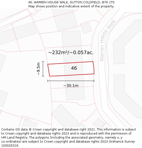 46, WARREN HOUSE WALK, SUTTON COLDFIELD, B76 1TS: Plot and title map