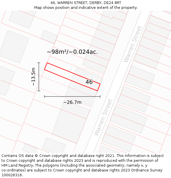 46, WARREN STREET, DERBY, DE24 8RT: Plot and title map