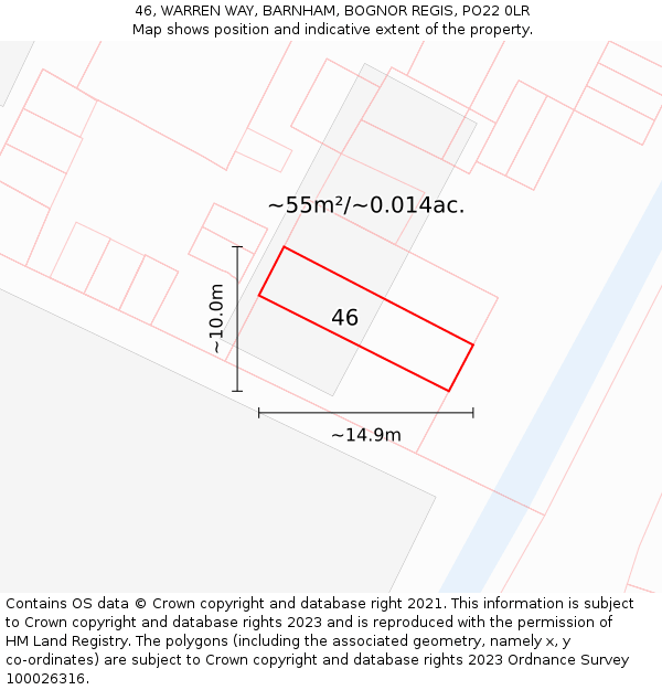 46, WARREN WAY, BARNHAM, BOGNOR REGIS, PO22 0LR: Plot and title map