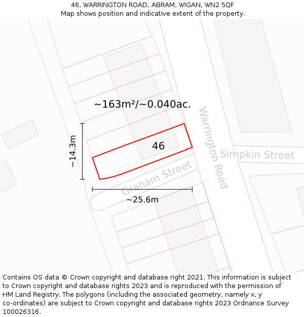 46, WARRINGTON ROAD, ABRAM, WIGAN, WN2 5QF: Plot and title map