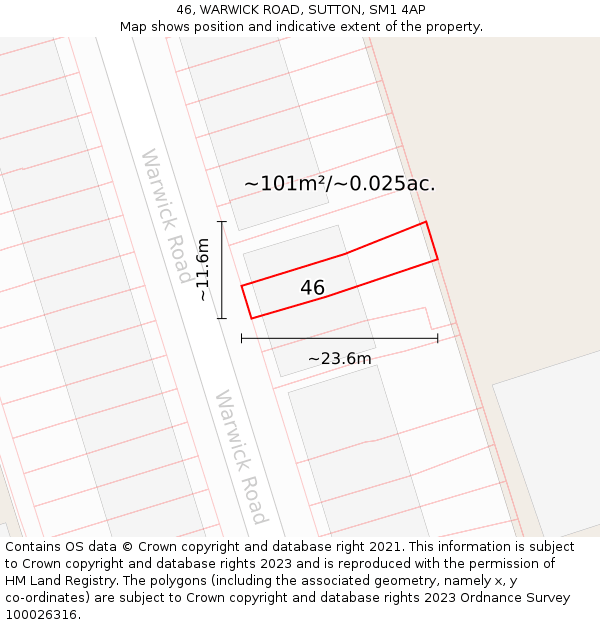 46, WARWICK ROAD, SUTTON, SM1 4AP: Plot and title map