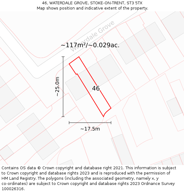 46, WATERDALE GROVE, STOKE-ON-TRENT, ST3 5TX: Plot and title map