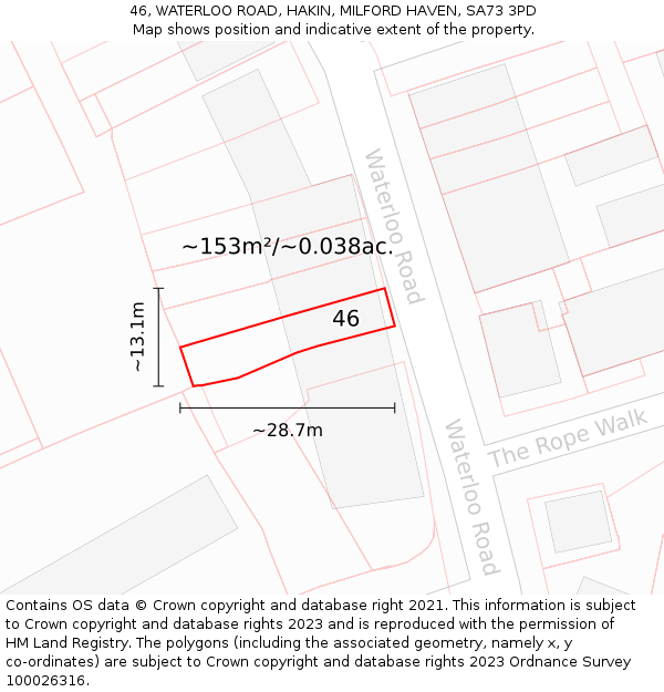 46, WATERLOO ROAD, HAKIN, MILFORD HAVEN, SA73 3PD: Plot and title map