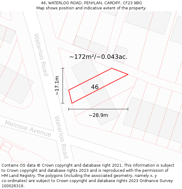 46, WATERLOO ROAD, PENYLAN, CARDIFF, CF23 9BG: Plot and title map