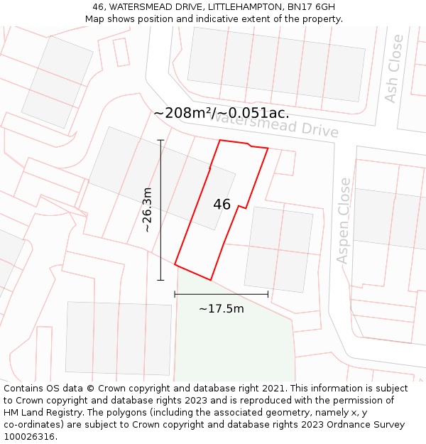 46, WATERSMEAD DRIVE, LITTLEHAMPTON, BN17 6GH: Plot and title map