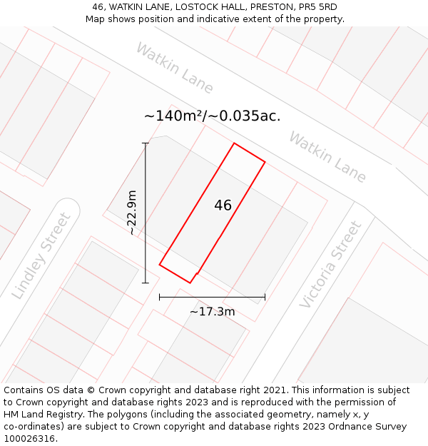 46, WATKIN LANE, LOSTOCK HALL, PRESTON, PR5 5RD: Plot and title map