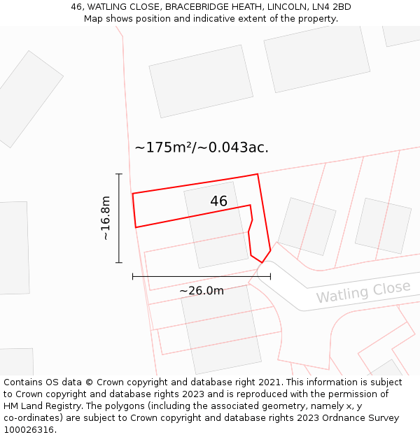 46, WATLING CLOSE, BRACEBRIDGE HEATH, LINCOLN, LN4 2BD: Plot and title map