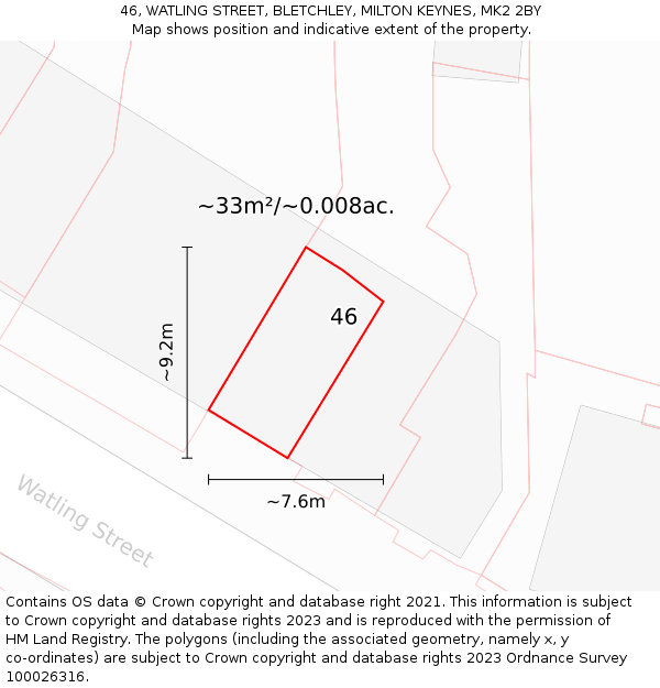 46, WATLING STREET, BLETCHLEY, MILTON KEYNES, MK2 2BY: Plot and title map