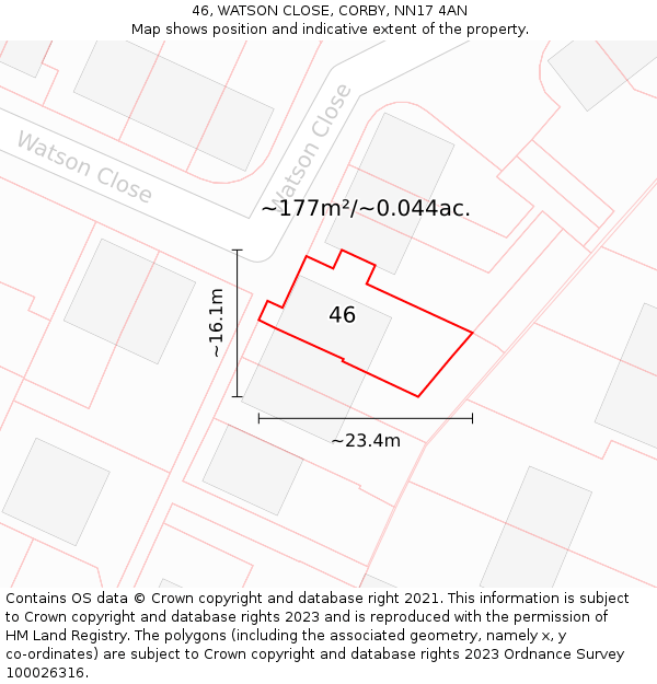 46, WATSON CLOSE, CORBY, NN17 4AN: Plot and title map