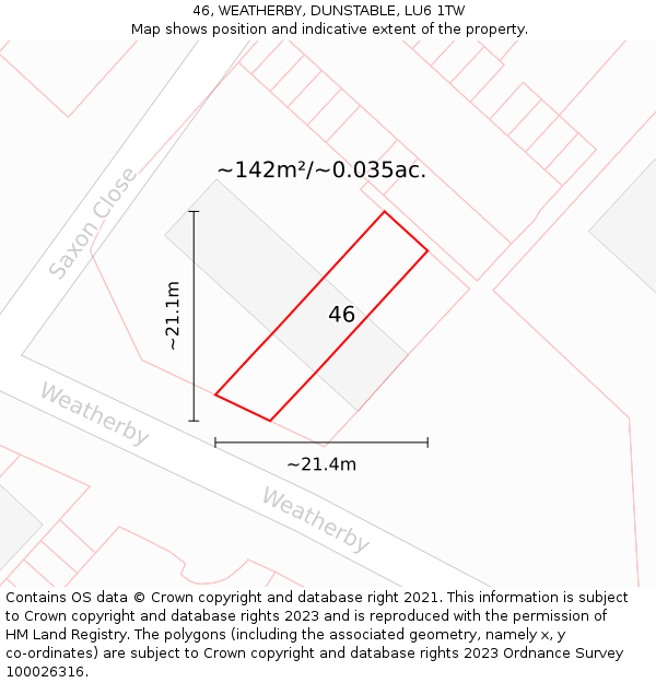 46, WEATHERBY, DUNSTABLE, LU6 1TW: Plot and title map