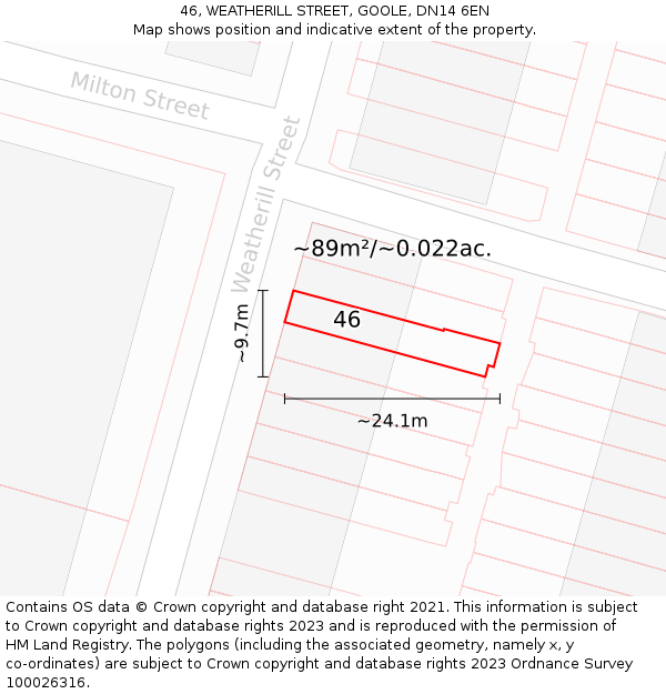 46, WEATHERILL STREET, GOOLE, DN14 6EN: Plot and title map