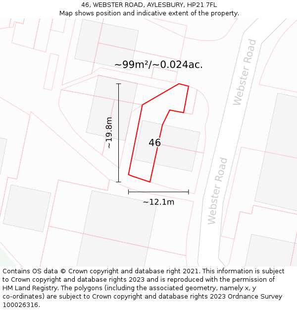 46, WEBSTER ROAD, AYLESBURY, HP21 7FL: Plot and title map