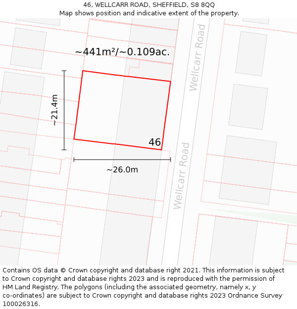 46, WELLCARR ROAD, SHEFFIELD, S8 8QQ: Plot and title map