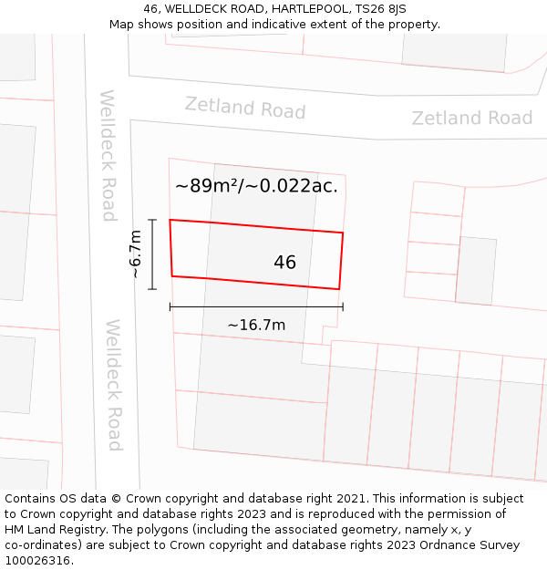 46, WELLDECK ROAD, HARTLEPOOL, TS26 8JS: Plot and title map