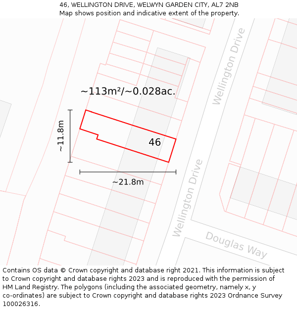 46, WELLINGTON DRIVE, WELWYN GARDEN CITY, AL7 2NB: Plot and title map