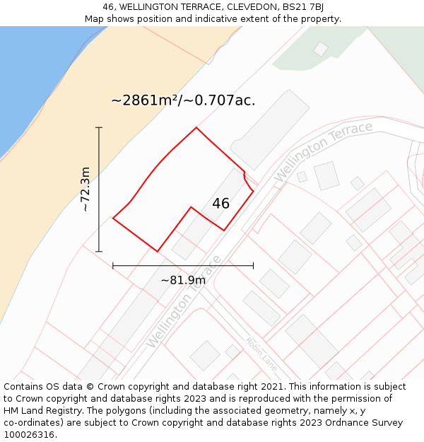 46, WELLINGTON TERRACE, CLEVEDON, BS21 7BJ: Plot and title map