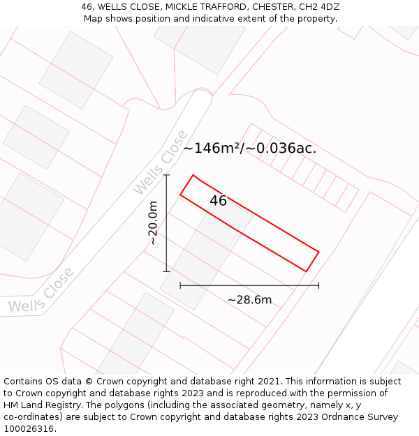 46, WELLS CLOSE, MICKLE TRAFFORD, CHESTER, CH2 4DZ: Plot and title map