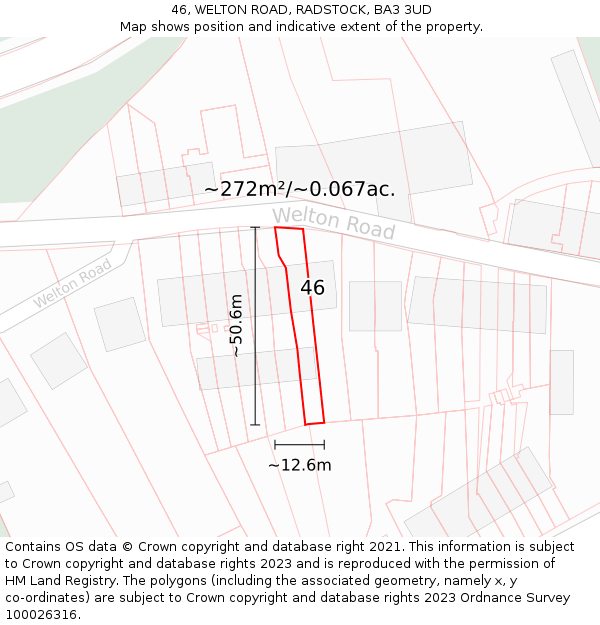 46, WELTON ROAD, RADSTOCK, BA3 3UD: Plot and title map