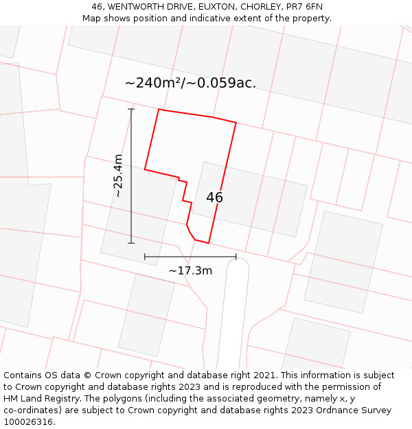 46, WENTWORTH DRIVE, EUXTON, CHORLEY, PR7 6FN: Plot and title map