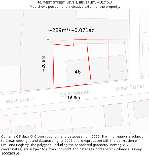 46, WEST STREET, LEVEN, BEVERLEY, HU17 5LF: Plot and title map