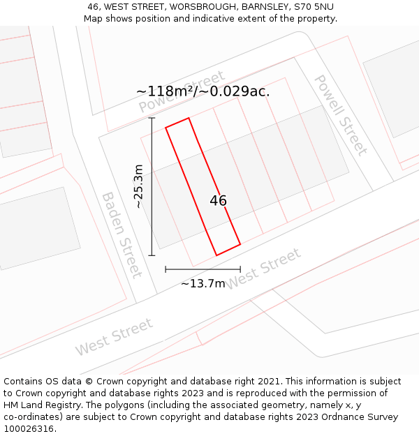 46, WEST STREET, WORSBROUGH, BARNSLEY, S70 5NU: Plot and title map