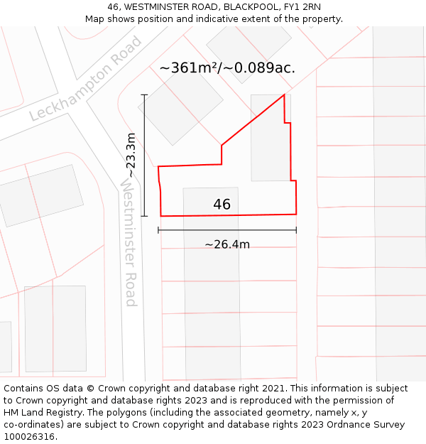 46, WESTMINSTER ROAD, BLACKPOOL, FY1 2RN: Plot and title map
