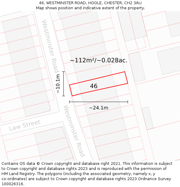 46, WESTMINSTER ROAD, HOOLE, CHESTER, CH2 3AU: Plot and title map