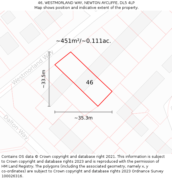 46, WESTMORLAND WAY, NEWTON AYCLIFFE, DL5 4LP: Plot and title map