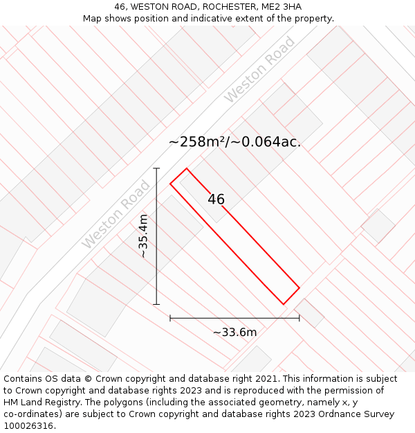 46, WESTON ROAD, ROCHESTER, ME2 3HA: Plot and title map