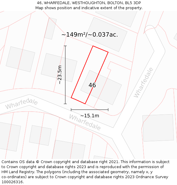 46, WHARFEDALE, WESTHOUGHTON, BOLTON, BL5 3DP: Plot and title map